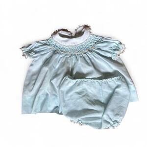 Precious baby blue Vintage 60s blouse and bloomers smocking, embroidered, lace